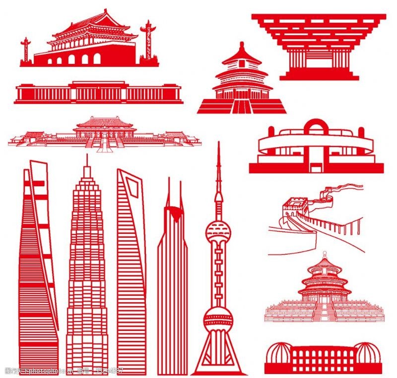 中国地标建筑与焦油条 传统与现代的建筑融合