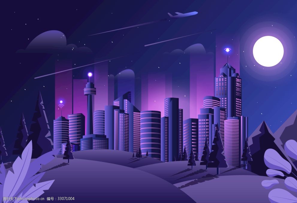 金属柱构筑的未来都市 插画中的建筑美学